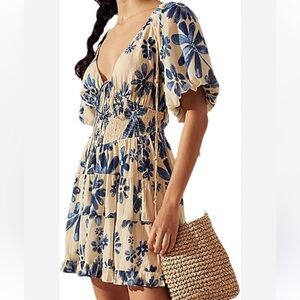 Floral Blue and Cream Dress